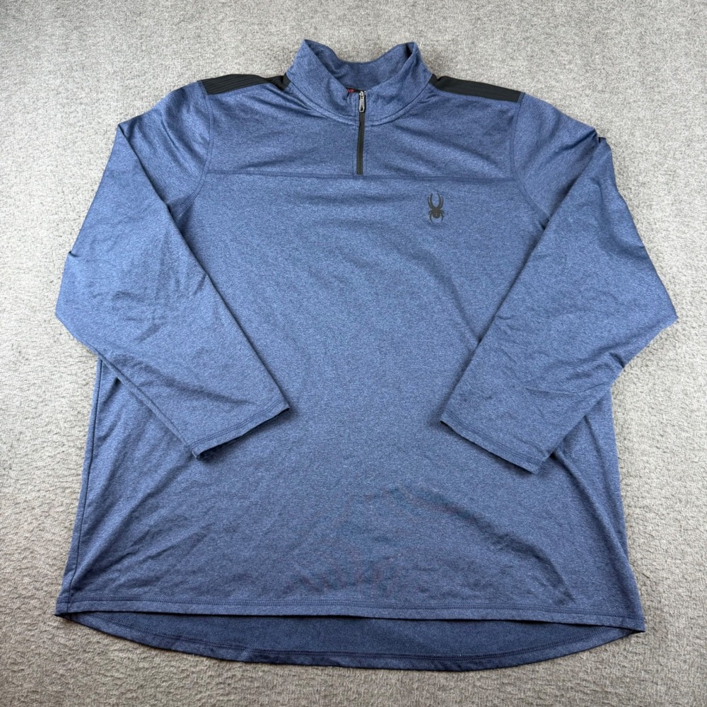 Spyder Pullover Men's 2XL Blue Quarter Zip Activewear Long Sleeve Heathered